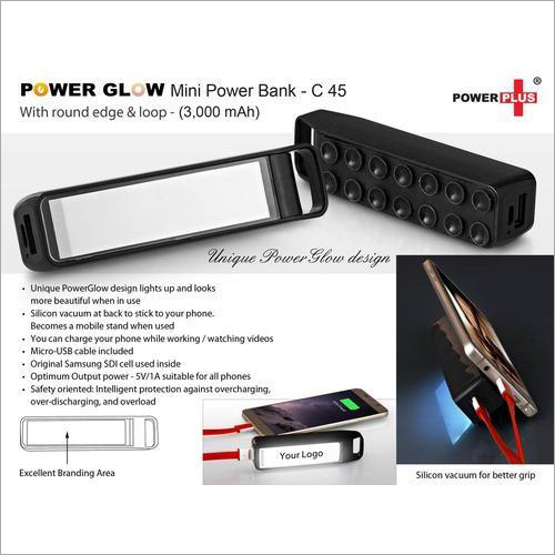 Power glow Round Edge ‘Mini’ Power Bank With Loop (3,00) – C45