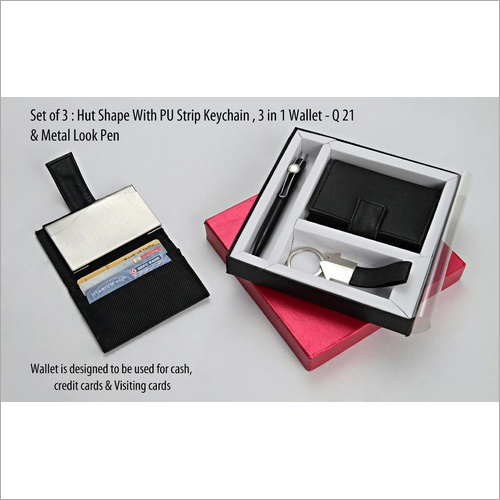 Set of 3 : Barrel PU Keychain, 3 in 1 Wallet (For Cash) – Q 21