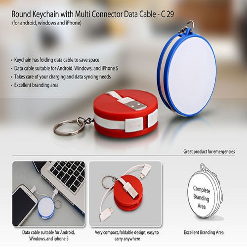 Round Keychain With Multi Connector Data Cable – C29